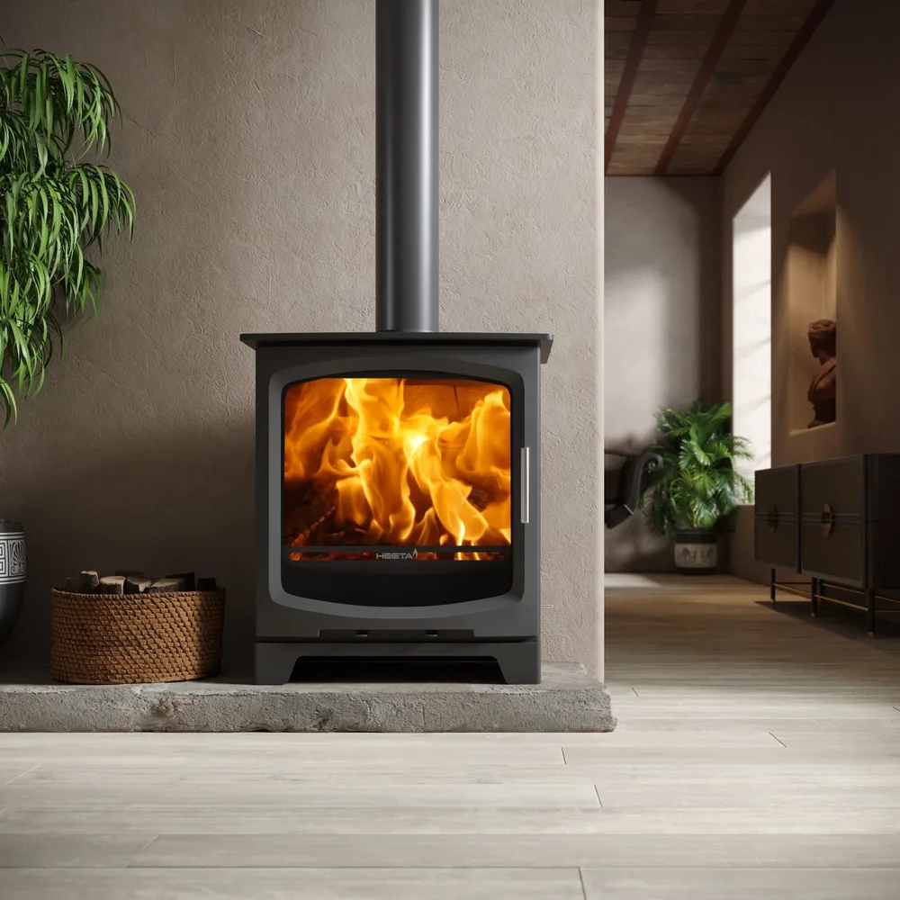 Heeta fireplace shown in a residential setting